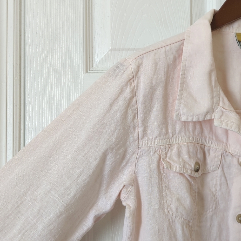 City Lights 90's Vintage 100% Linen Long Sleeve Button Down Shirt Baby Pink M - Picture 6 of 15